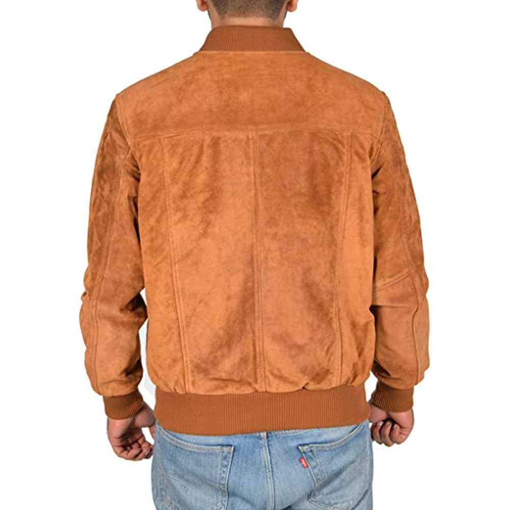 Men Tan Bomber Leather Jacket
