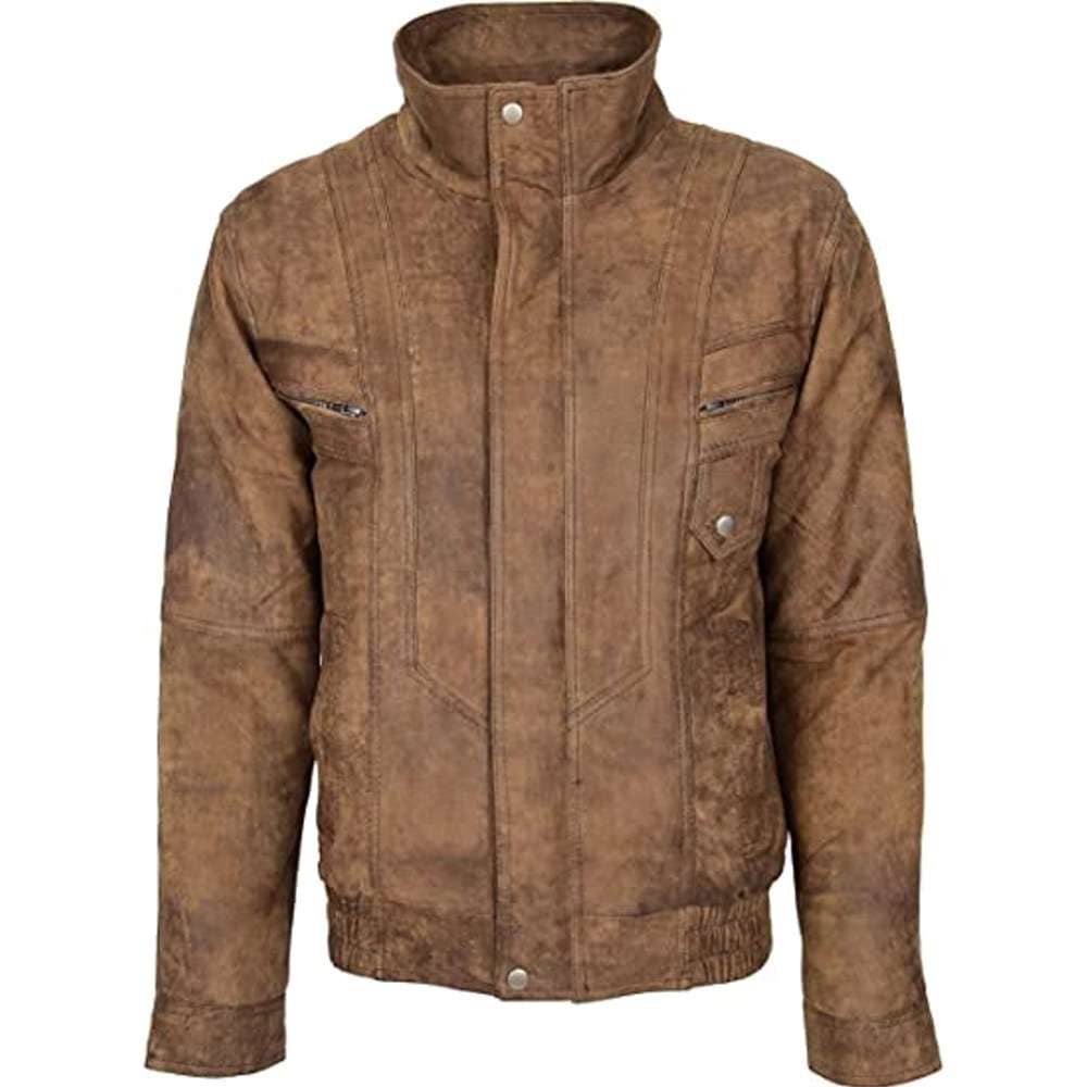 Mens Blouson Style Brown Suede Leather Jacket