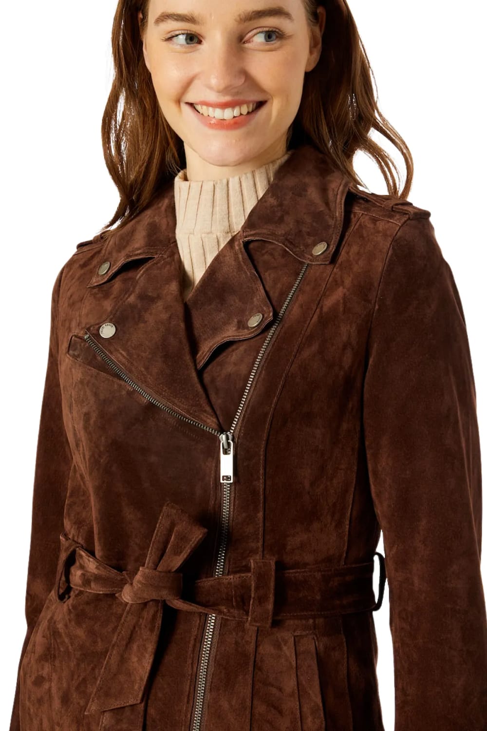 Suede Belted Leather Coat