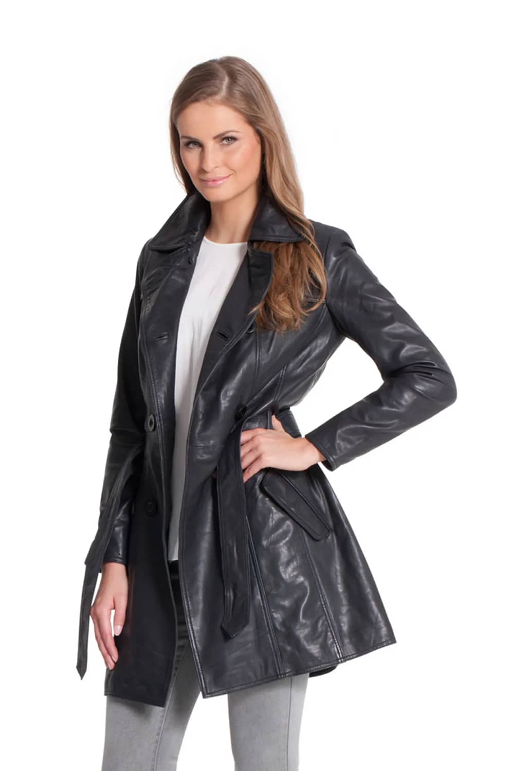 women-black-short-length-leather-coat