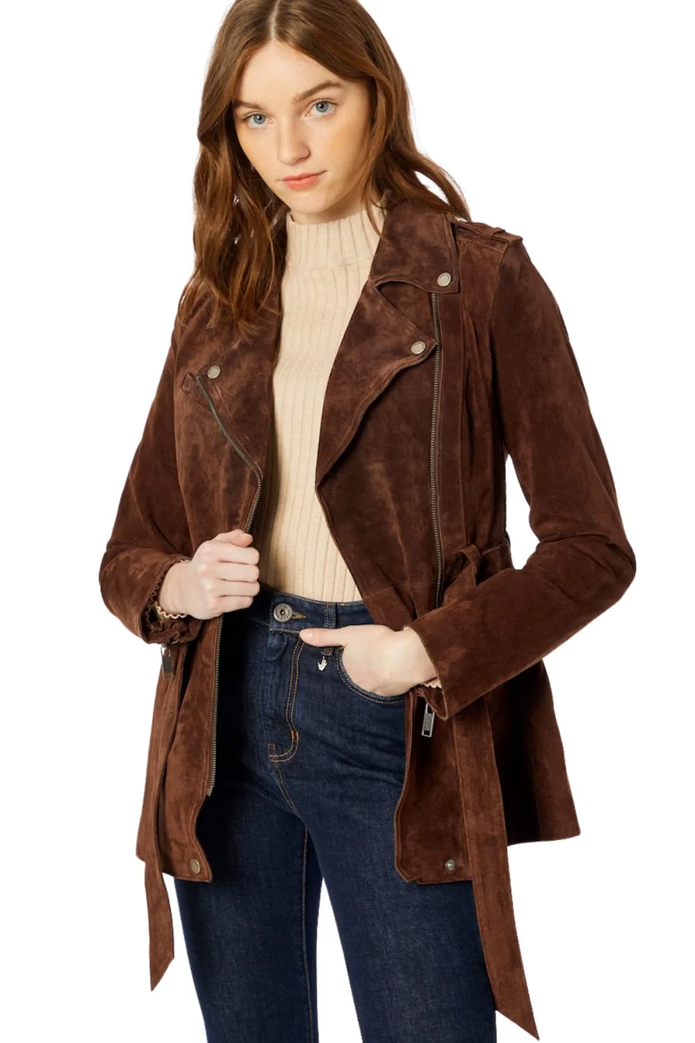 Suede Belted Leather Coat