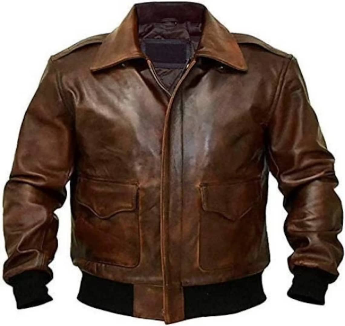 A2 Air Force Flight Bomber Brown Leather Jacket