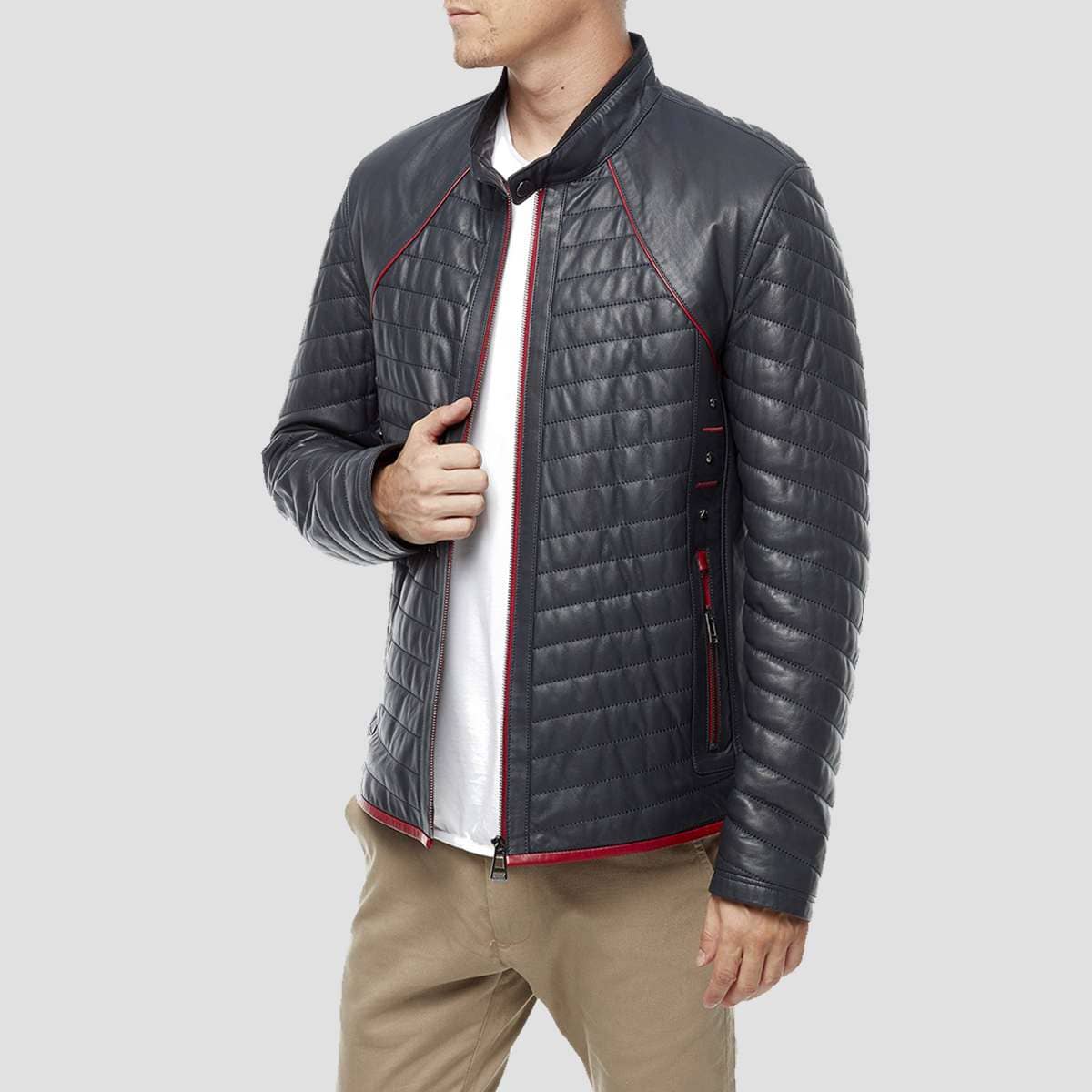 Antonio Quilted Blue Casual Leather Jacket for Men