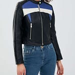 Blue Carol Fashionable Leather Jacket for Women