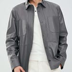 Bonanza Grey Leather Blouson Jacket for Men