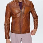 Daniel Waxed Brown Slimfit Leather Jacket