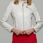 Natalie White Sheepskin Leather Jacket for Women