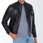 Adrian Casual Black Sheepskin Leather Jacket