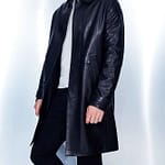 Di Nero Black Leather Trench Coat For Men