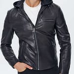 Marcus Hooded Black Leather Jacket