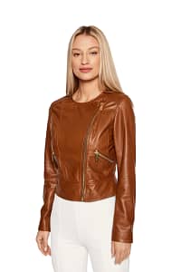women-fashion-brown-flap-collar-sheepskin-leather-jacket