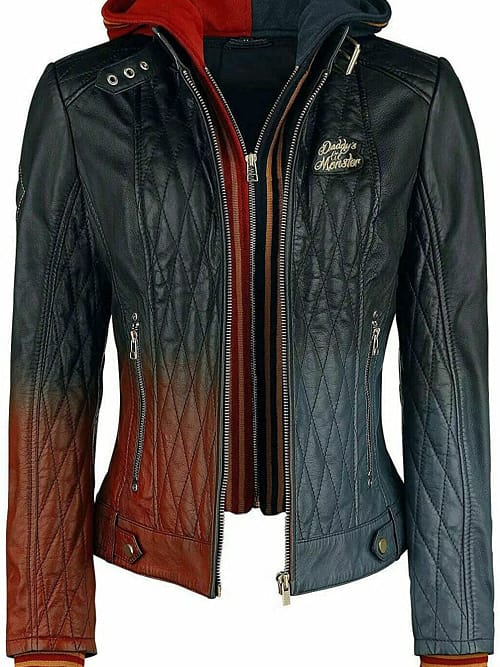 Harley Quinn Hoodie Leather Jacket