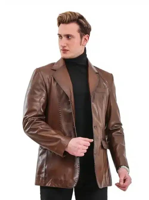 Marlon Kroenig Brown Men’s Genuine Blazer Leather Coat