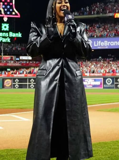 Jazmine Sullivan World Series Game Black Coat