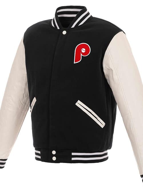 Philadelphia Phillies Black and White Letterman Jacket