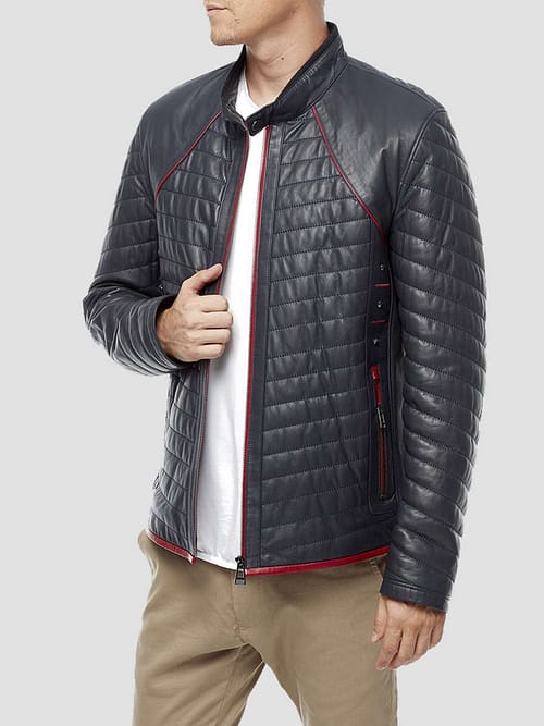 Antonio Quilted Blue Casual Leather Jacket for Men