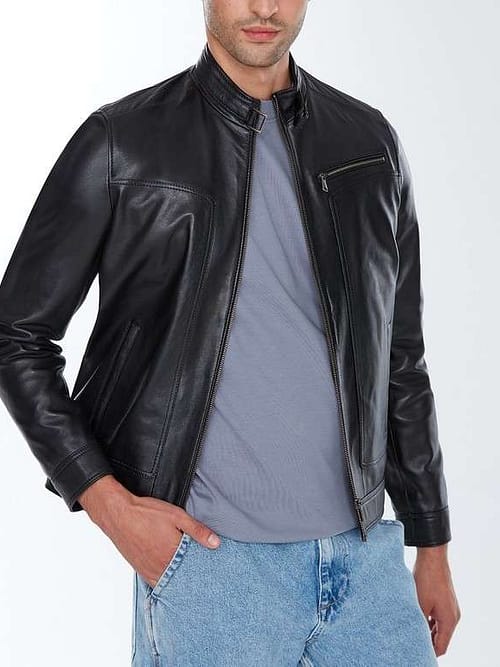 Adrian Casual Black Sheepskin Leather Jacket