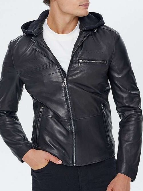 Marcus Hooded Black Leather Jacket
