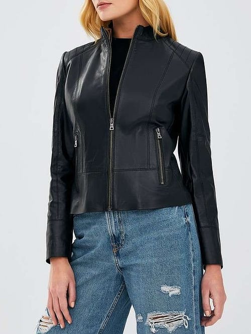 Monica Casual Black Leather Jacket for Women
