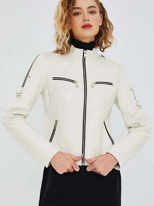 White Leather Jacket for Women