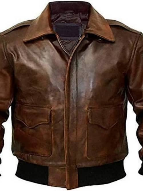 A2 Air Force Flight Bomber Brown Leather Jacket