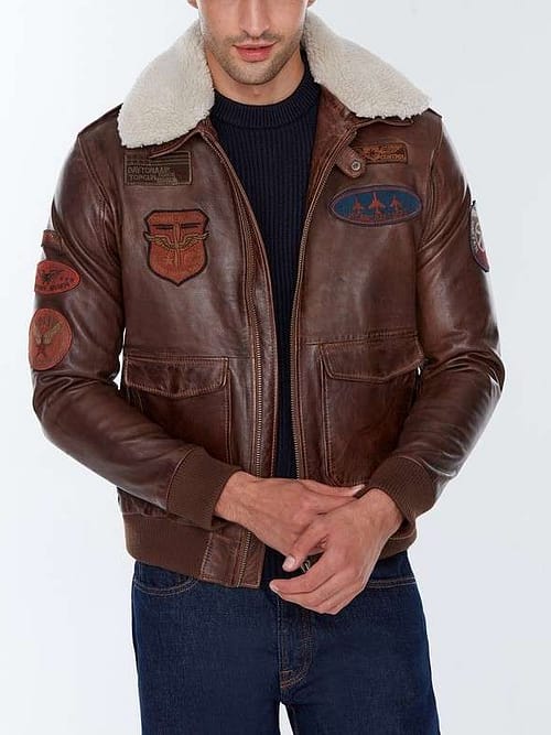 Maverick Brown Bomber Flight Leather Jacket for Men