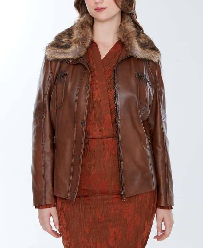 Rachel Waxed Brown Plus Size Leather Jacket for Women