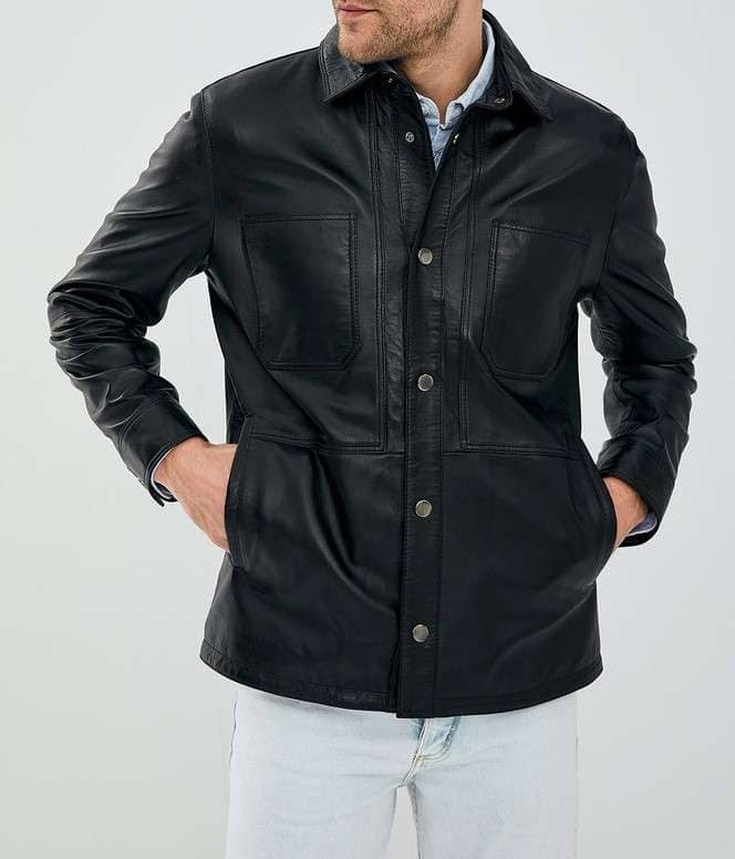 Butler Casual Black Leather Blouson Jacket