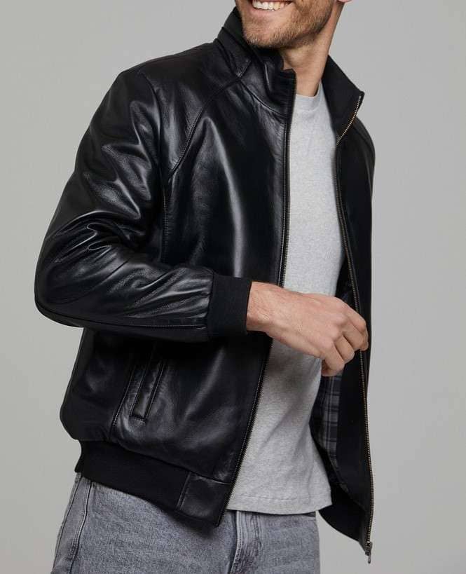 Jeremy Black Bomber Leather Jacket for Men