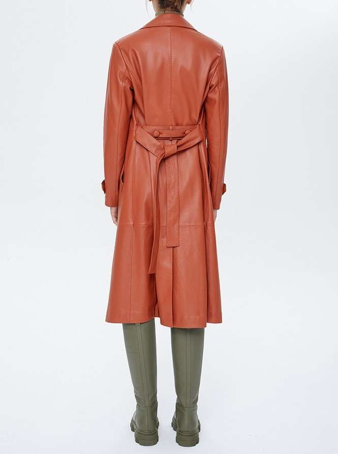Elizabeth Brown Leather Women Trench Coat