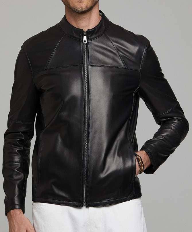 John Casual Black Mens Leather Jacket