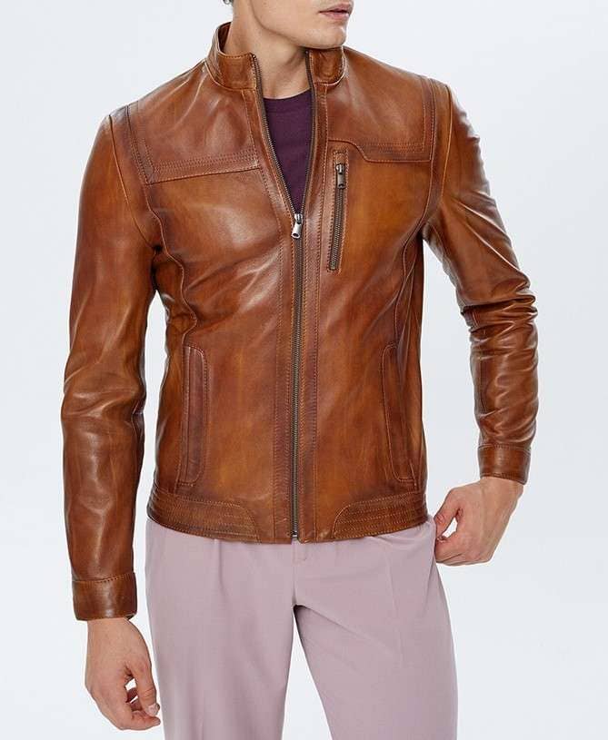 Daniel Waxed Brown Slimfit Leather Jacket