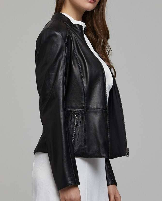 Mia Black Sheepskin Leather Jacket for Women