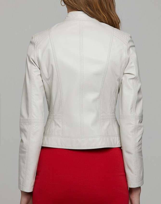 Natalie White Sheepskin Leather Jacket for Women