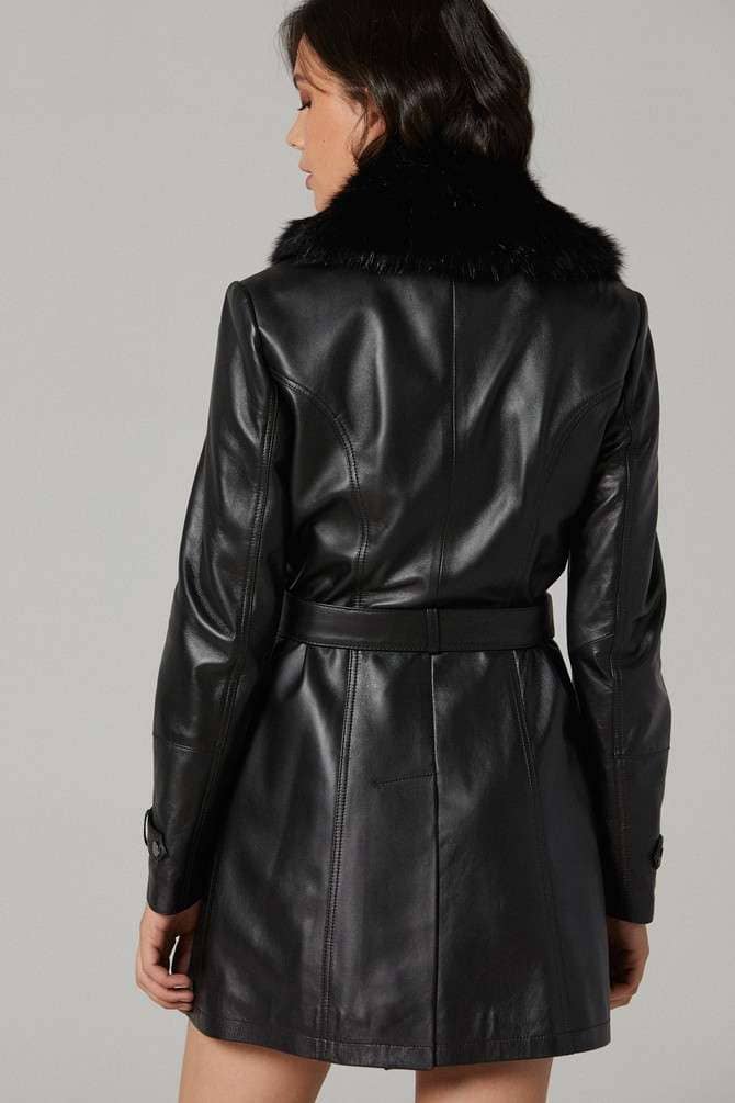 Victoria Black Leather Trench Coat for Women