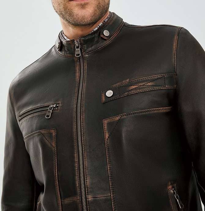 Morisson distressed brown sheepskin leather jacket