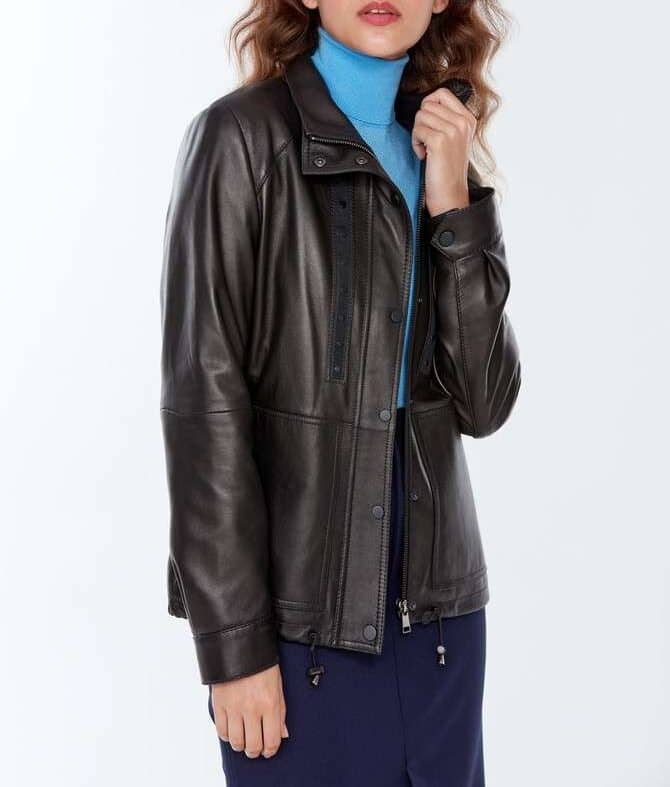 Maria Black Leather Coat For Women