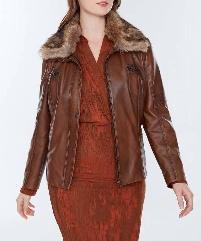 Rachel Waxed Brown Plus Size Leather Jacket for Women