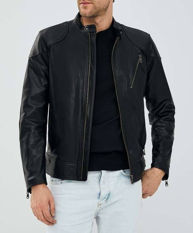 Burton Casual Black Sheepskin Leather Jacket