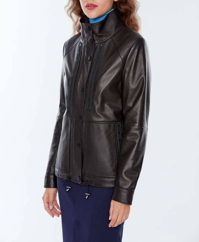 Maria Black Leather Coat For Women