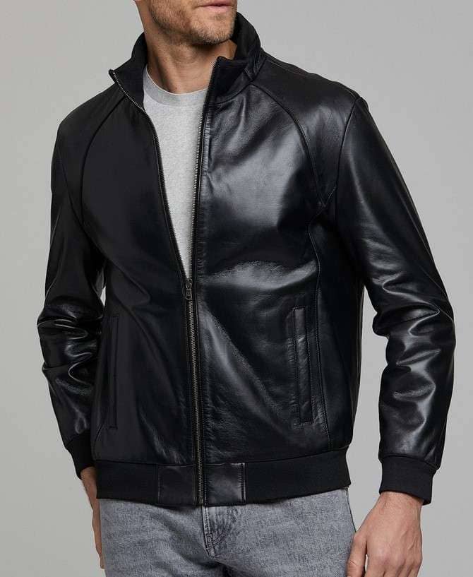 Jeremy Men's Black Bomber Leather Jacket