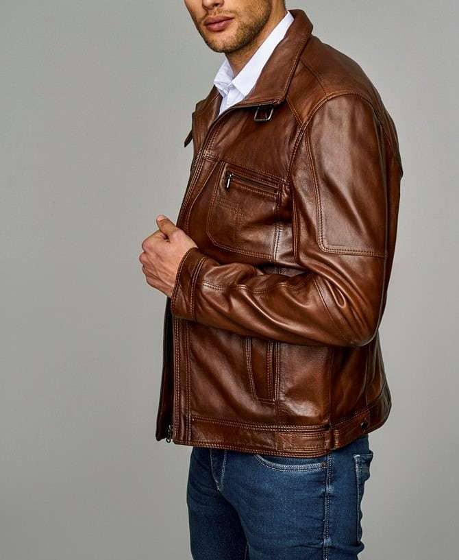 Jon Wick Waxed Brown Leather Jacket for Men