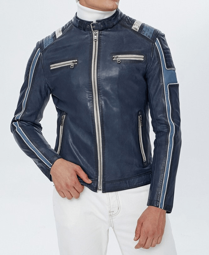 Boston Blue Biker Leather Jacket for Men