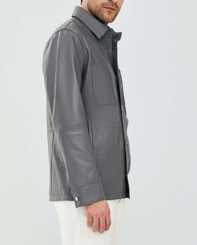 Bonanza Grey Leather Blouson Jacket for Men