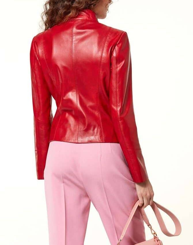 Rozy Red Bomber Leather Jacket for Women