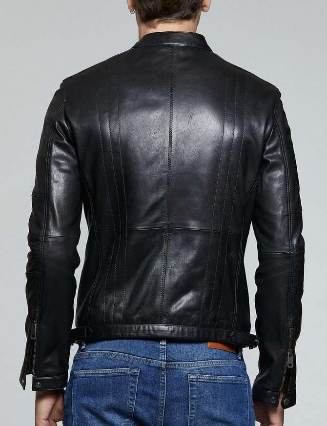 Amigo Casual Black Leather Jacket for Men