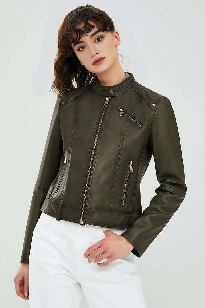 Green Leather Jacket for Women