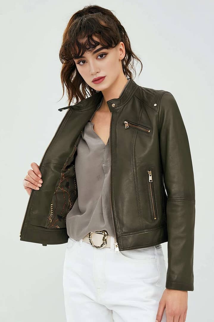 Green Leather Jacket for Women