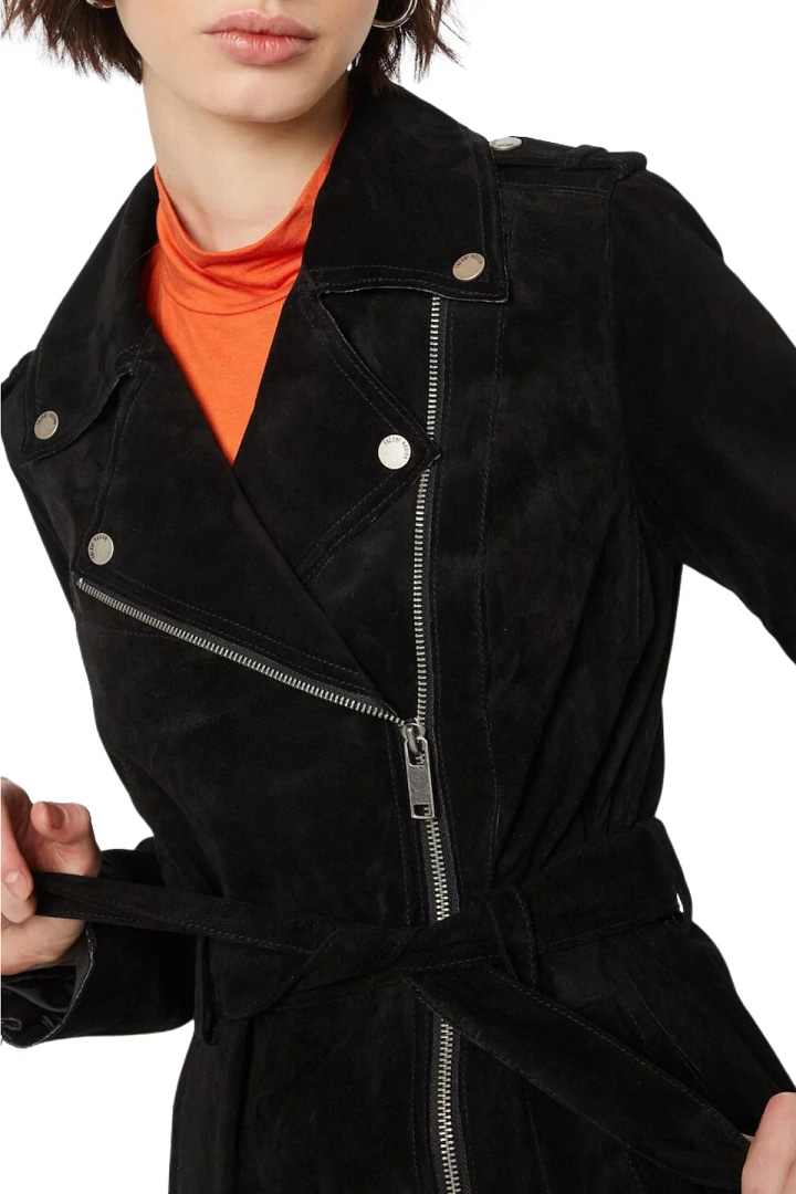 Black Suede Leather Coat