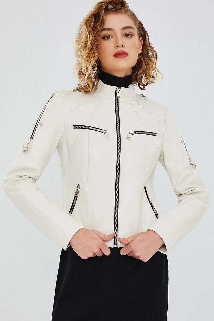White Leather Jacket for Women